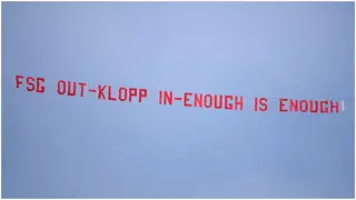 Liverpool fans split over anti-FSG banner over Anfield ahead of Man Utd game