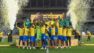 Mamelodi Sundowns fans celebrate their team winning the MTN8 Final, 20th domestic trophy