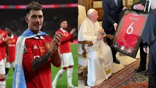 Pope Francis all smiles after receiving signed Man United shirt