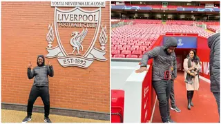 Liverpool Supporters Welcome Nigerian Comedian Sabinus As He Visits Anfield Stadium