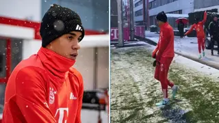 Alphonso Davies Hits Jamal Musiala With Snowball During Bayern Munich Training Session, Video