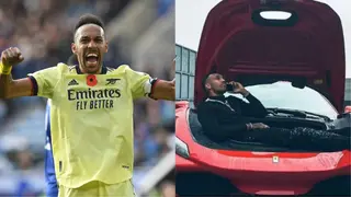 Aubameyang Shows Off Expensive Ferrari Worth GHC16.2m As Photo Goes Viral
