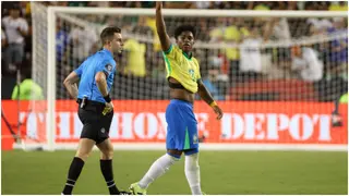 Brazil youngster Endrick reacts after he was compared to Pele following his masterclass vs Mexico
