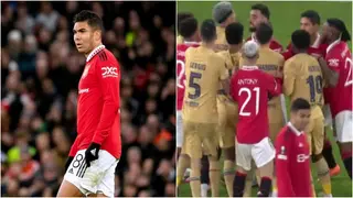 Casemiro’s reaction to scuffle during Man United vs Barcelona clash goes viral