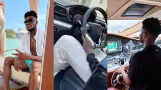 Arsenal star challenges Obafemi Martins, shows off N112m Lamborghini Urus and exotic boat