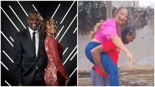 Moment Kanu Nwankwo Gave Wife Amara Ride on His Back As Video Goes Viral