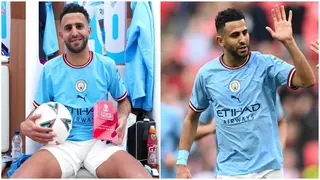 Manchester City star Riyad Mahrez reacts after netting hat-trick in FA Cup semi-final win over Sheffield United