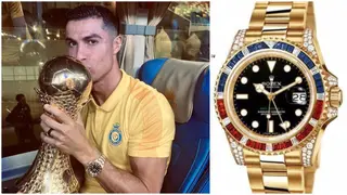 Ronaldo Spotted Wearing 18k Yellow Gold Rolex GMT Watch Worth $110, 000 After Winning Arab Cup