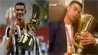 Ronaldo Spotted Doing Something Unusual with Coppa Italia Trophy Shortly After Winning it