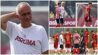 Drama as Jose Mourinho Marches onto The Pitch to Demand Red Card for Rival Player During Roma Friendly Clash