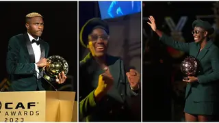 Asisat Oshoala Spotted Hyping Up Victor Osimhen as He Was Crowned CAF Player of the Year: Video