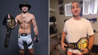 Sean Strickland Breaks UFC Middleweight Belt, Hilariously Uses Tape to Fix It, Video