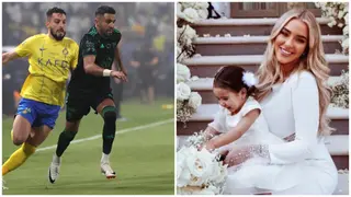 Riyad Mahrez’s Wife Taylor Ward and His Daughter Spotted in Stadium to Watch Al Nassr vs Al Ahli