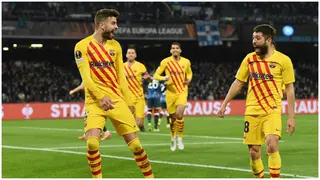 Aubameyang, Pique on the score sheet as Barcelona defeat Napoli to cruise to Europa league Round of 16