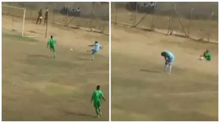 Ghanaian goalkeeper scores comical own goal after smashing ball into his own net