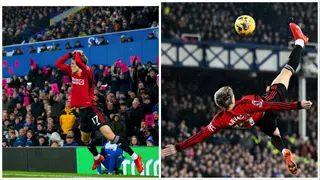 Man United youngster hits Ronaldo's siuu celebration after scoring super bicycle kick vs Everton