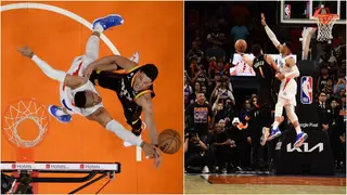 Russell Westbrook reacts to clutch block on Devin Booker in Game 1