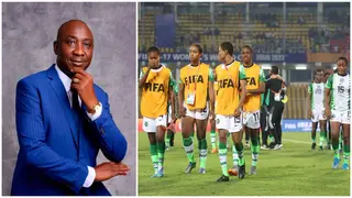 NFF President Ibrahim Gusau reacts as Nigeria lose to Colombia in U17 Women’s World Cup