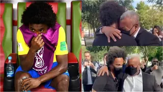 Emotional Moment Willian's Dad Nearly Cried as he Receives Son With a Warm Hug on His Return to Brazil