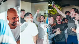 Man City players celebrate becoming Premier League champions again