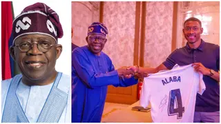 Real Madrid Superstar David Alaba Presents His Shirt to President Tinubu of Nigeria in Paris