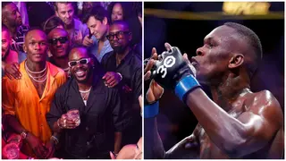 Israel Adesanya Hangs Out With Kamaru Usman, Adekunle Gold After Beating Pereira