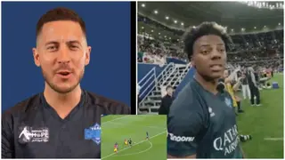 Eden Hazard in disbelief as YouTuber iShowSpeed squanders his assist in during charity game