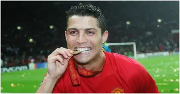 Cristiano Ronaldo celebrates during his first spell with Man United. Photo: Getty Images.