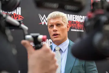 Cody Rhodes arrives on the red carpet for the premiere of the Peacock original WWE documentary "American Nightmare: Becoming Cody Rhodes