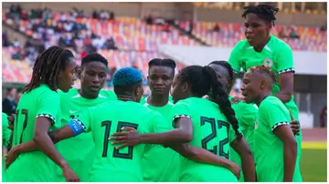 Super Falcons of Nigeria beat South Africa in the first leg of the final qualifying playoff for the 2024 Paris Olympic Games. Photo: @NGSuper_Falcons.