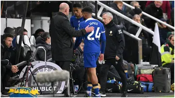 Chelsea captain Reece James leaves the field after being sent off during the Premier League match between Newcastle United and Chelsea FC at St. James Park. Photo by Stu Forster.