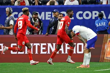 Panama's Jose Fajardo (17) celebrates after his winner against the USA in the Copa America on Thursday