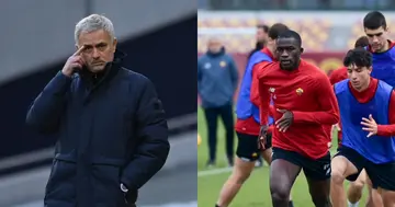 Ghanaians have reacted after Mourinho cracked the whip on wonderkid Afena-Gyan. Photo credit: @Mourinho_Xtra @addojunr