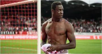 Mario Balotelli looks on after winning 2-1 the Swiss Super League football match FC Sion against FC Basel at the Tourbillon stadium. Photo by Fabrice Coffrini.