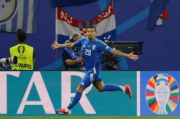 Mattia Zaccagni celebrates his equaliser against Croatia