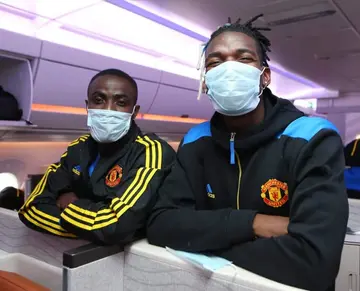 Eric Bailly and Paul Pogba looked in a relaxed mood as they enjoyed the two-hour flight in luxury. Photo: The Sun.