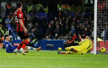 On target - Chelsea midfielder Kai Havertz (rear L) scores his team's first goal in a 2-0 win over Bournemouth