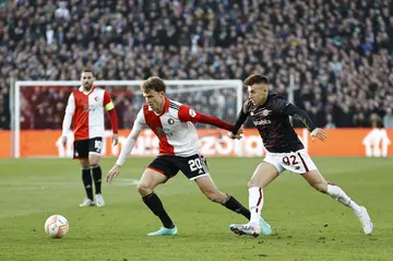 Mats Wieffer (C) scored the only goal in Feyenoord's win over Roma