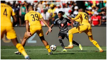 Relebohile Mofokeng in action for Orlando Pirates in a past PSL match vs Kaizer Chiefs at the FNB Stadium in Johannesburg on March 9, 2024. Photo: Phill Magakoe. 