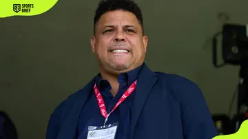 Ronaldo Nazario, President of Real Valladolid, looks on from the stands