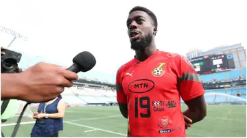 Ghana's Inaki Williams speaks to the media during a mix zone ahead of the friendly match against Mexico.