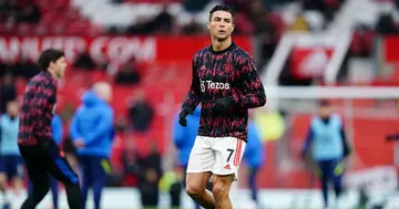 Manchester United's Cristiano Ronaldo during the warm up before the Premier League match at Old Trafford, Manchester. Picture date: Saturday March 12, 2022. (Photo by Martin Rickett/PA Images via Getty Images)