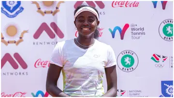 Angella Okutoyi after winning double gold at the ITF Women’s World Tennis Tour tournament.. Photo: Tennis Kenya.