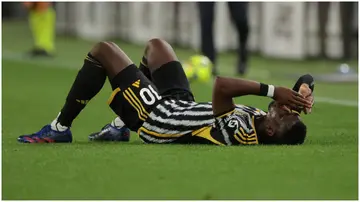 Paul Pogba reacts after pulling up with an injury during the Serie A match between Juventus and US Cremonese at Allianz Stadium. Photo by Jonathan Moscrop.