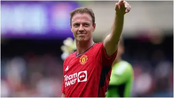 Manchester United's Jonny Evans gestures to the fans after the pre-season friendly match at Scottish Gas Murrayfield Stadium. Photo by Andrew Milligan.