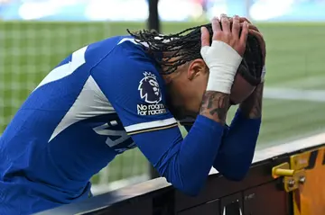 Chelsea's Malo Gusto reacts after missing a chance during the draw with Burnley