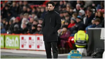 Mikel Arteta looks on during the Premier League match between Sheffield United and Arsenal FC at Bramall Lane. Photo by Stuart MacFarlane.