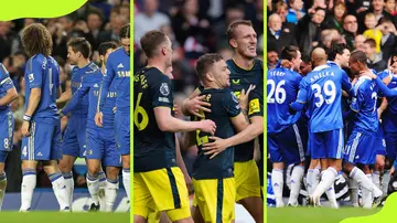 Various players form different soccer teams are seen celebrating