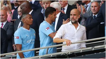 Pep Guardiola looks dejected after The FA Community Shield match between Manchester City against Arsenal at Wembley Stadium. Photo by James Gill.