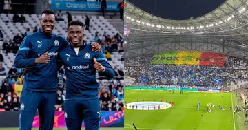 Senegalese duo Bamba Dieng and Papa Gueye given standing ovation at the Stade Velodrome. Credit: @13footballC